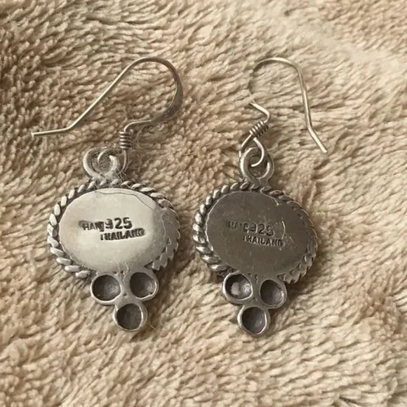 SOLD  Vintage Turquoise Rope Encircled Turquoise Sterling Silver Earrings - Picture 2 of 6